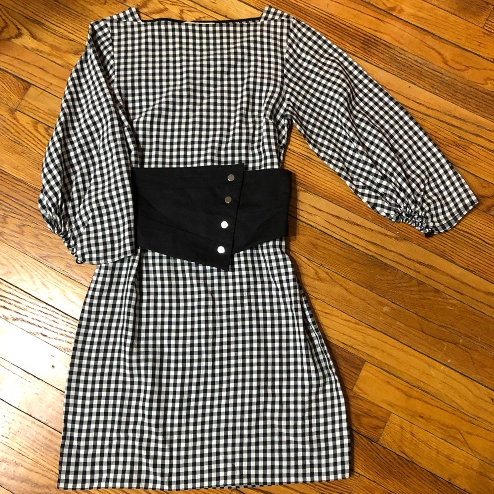 Tibi Gingham Shift Dress w/Belt Size 0